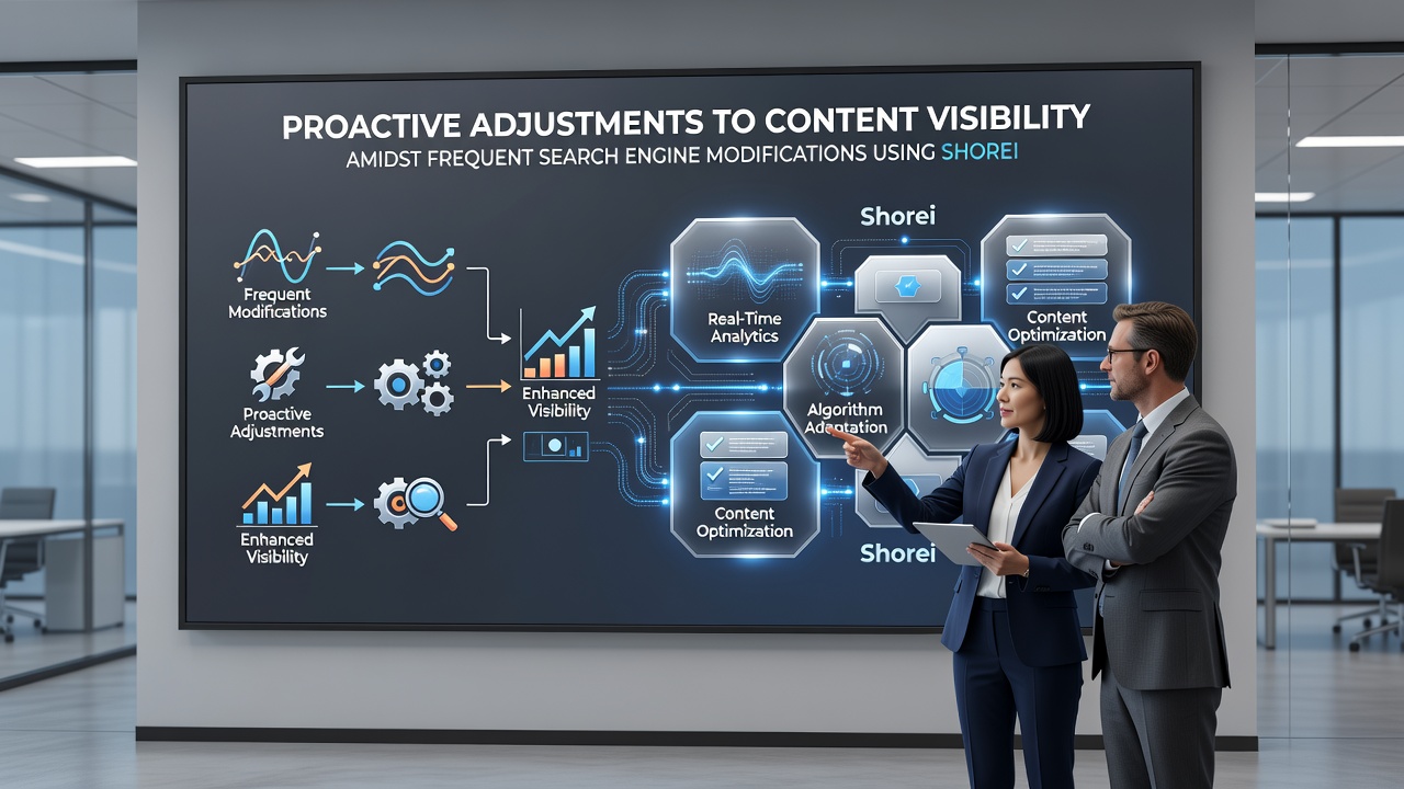 Shoreion interface showing proactive visibility adjustment tools and content indexing status panels